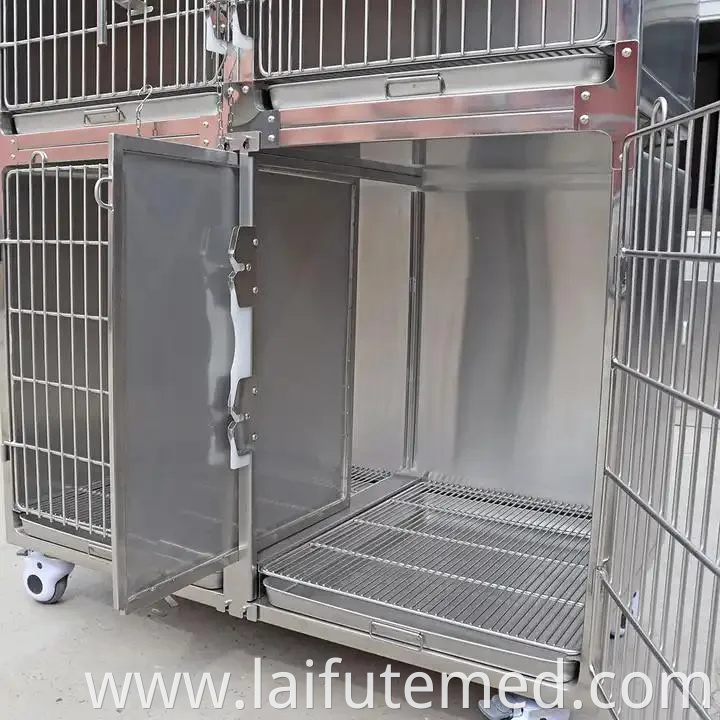 Factory Price Animal Veterinary Pet Cages Stainless Steel Vet Cat Cage with Wheels and Tray Oxygen Cage